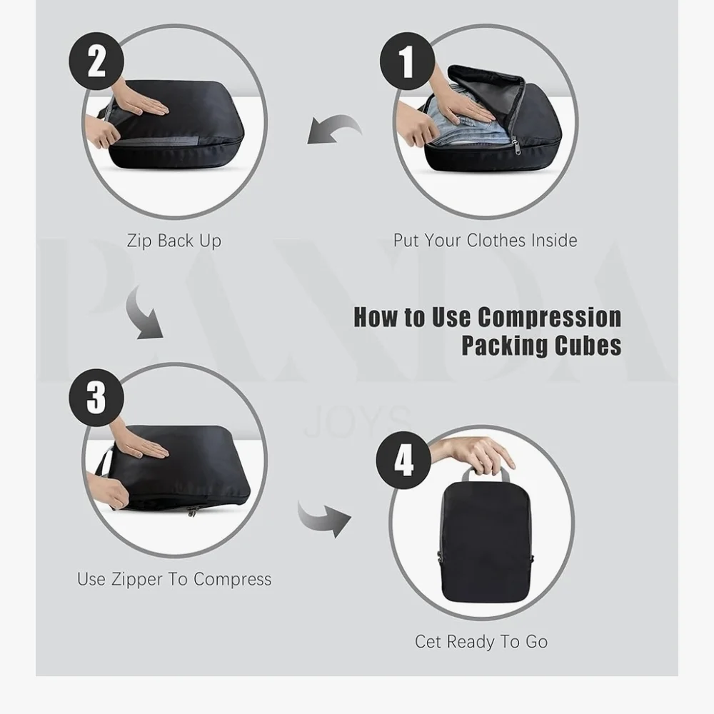 Packing Cubes Travel Accessories Packing Organizers Compression Bags Black